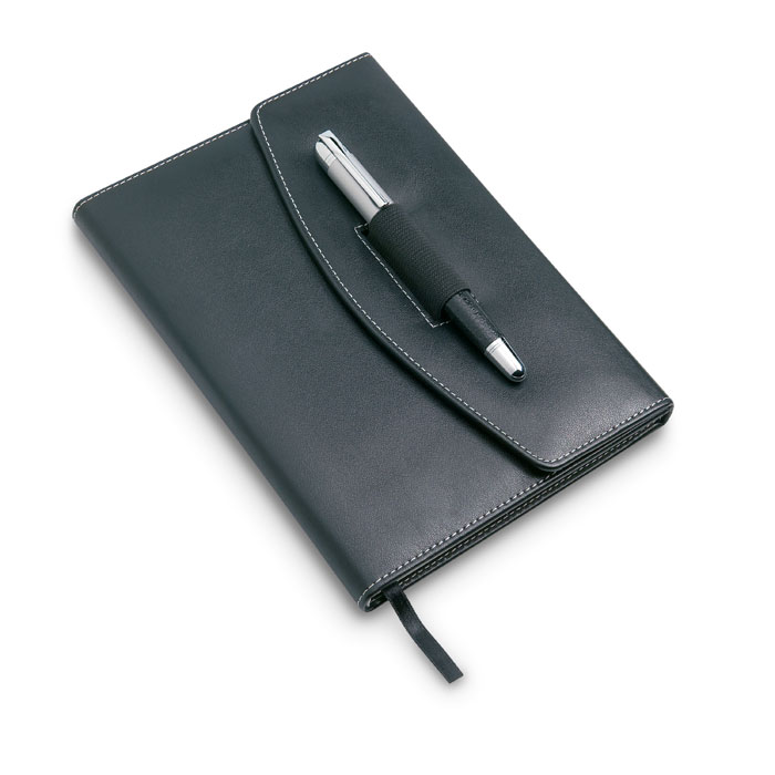 A5 PU notebook portfolio with contrast stiching and pen — Office & writing you can personalise with your logo