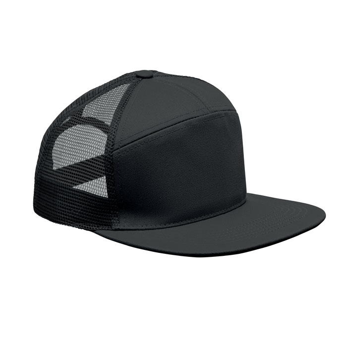 7 panel flat visor cap in cotton twill 235 gr/m² with polyester mesh backside and plastic closure — Clothing you can personalise with your logo
