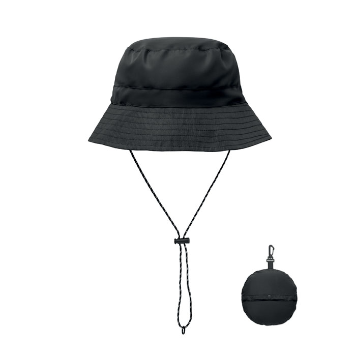 Water repellent fisherman hat made of polyester, includes self material pouch with ABS carabiner — Clothing you can personalise with your logo