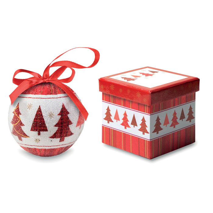 Palla di Natale in scatola — gadget promozionale personalizzabile con il tuo logo