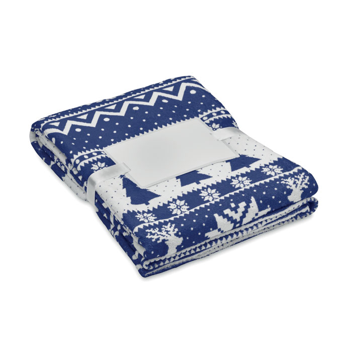 Coperta in pile corallo RPET da 190 gr/m² con motivo invernale — gadget promozionale personalizzabile con il tuo logo