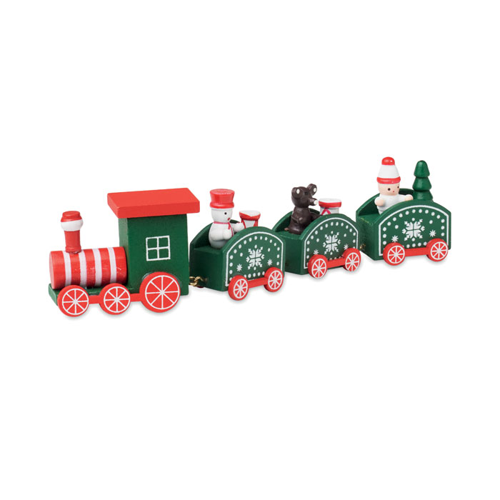 Treno di Natale in legno — gadget promozionale personalizzabile con il tuo logo