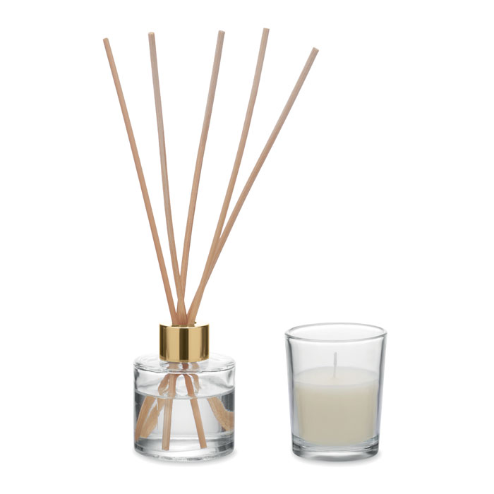 Set di diffusore e candela — gadget promozionale personalizzabile con il tuo logo
