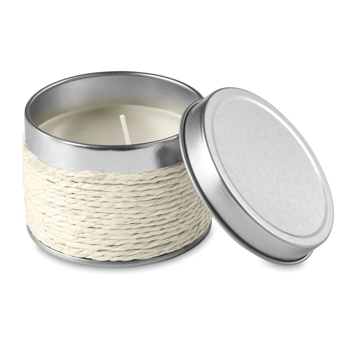 Candela profumata in cera vegetale da 60gr in confezione di latta — gadget promozionale personalizzabile con il tuo logo