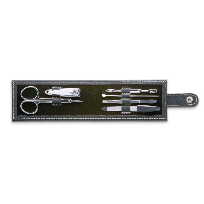 Set manicure 6 pezzi in acciaio inossidabile in custodia rettangolare in PU — gadget promozionale personalizzabile con il tuo logo