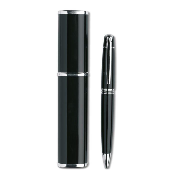 Penna a sfera in metallo in astuccio di alluminio — gadget promozionale personalizzabile con il tuo logo