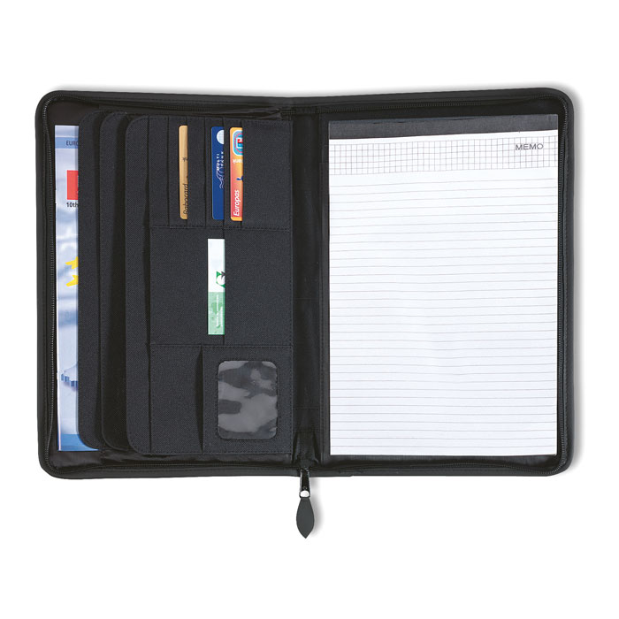 Portablocco A4 chiusura a zip — gadget promozionale personalizzabile con il tuo logo
