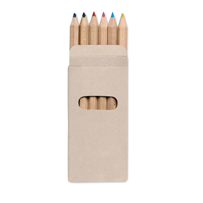 Set 6 matite colorate in confezione di cartone in carta riciclata — gadget promozionale personalizzabile con il tuo logo