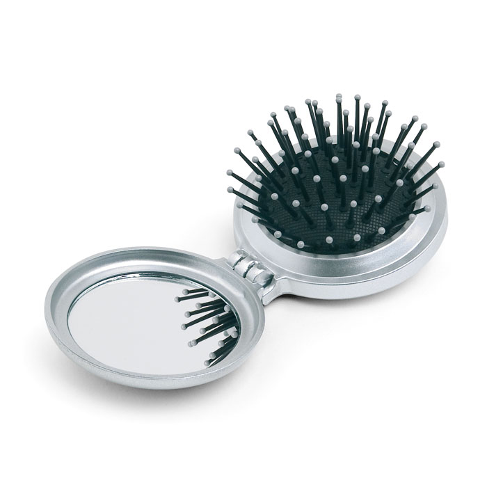 Spazzola rotonda per capelli con specchio richiudibile — Salute e benessere personalizzabile con il tuo logo