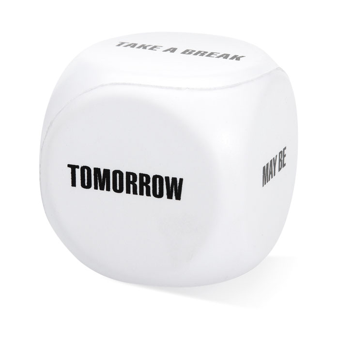 Antistress 'dado' in PU — gadget promozionale personalizzabile con il tuo logo