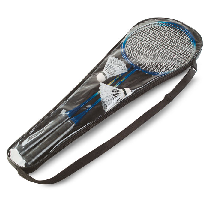 Gioco Badminton per 2 persone in custodia di plastica — gadget promozionale personalizzabile con il tuo logo