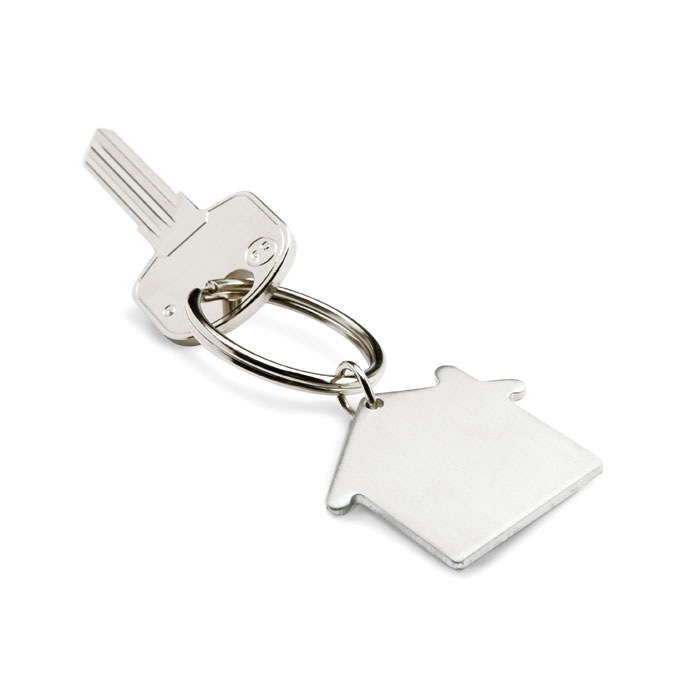 Portachiavi 'casa' in metallo — gadget promozionale personalizzabile con il tuo logo
