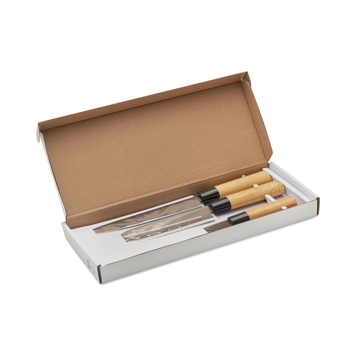 Set 3 coltelli in acciaio — gadget promozionale personalizzabile con il tuo logo