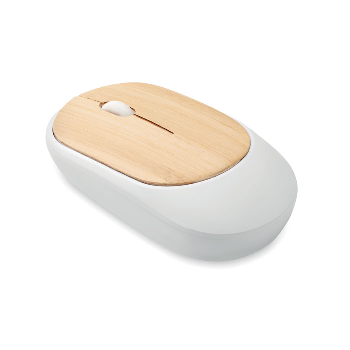 Mouse senza fili in bambù — gadget promozionale personalizzabile con il tuo logo