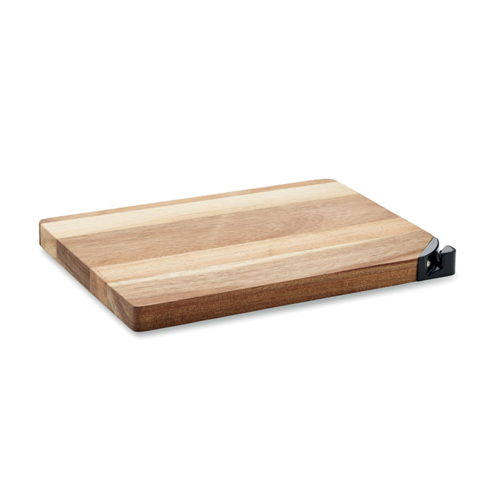 Tagliere in legno di acacia con affilalama Il legno è un materiale naturale al 100% — gadget promozionale personalizzabile con il tuo logo