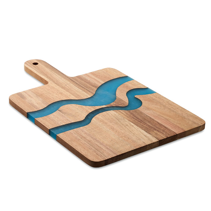 Tagliere in legno di acacia con dettagli in resina epossidica e manico — Casa e cucina personalizzabile con il tuo logo