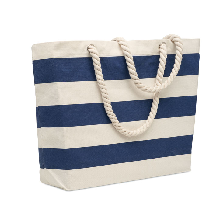Borsa mare o per la spesa a righe in cotone con manico in corda — gadget promozionale personalizzabile con il tuo logo