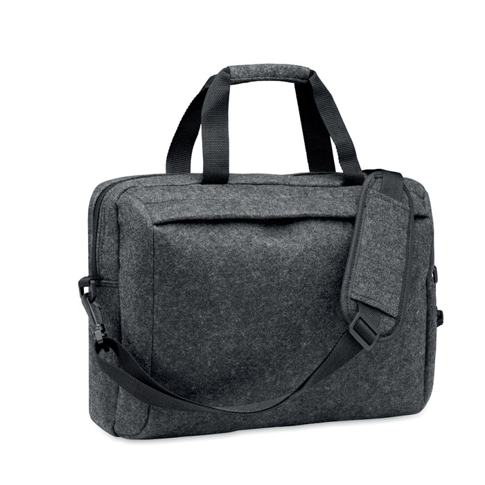 Porta laptop da 15''in feltro RPET con scomparto interno principale, tasca frontale con cerniera — gadget promozionale personalizzabile con il tuo logo
