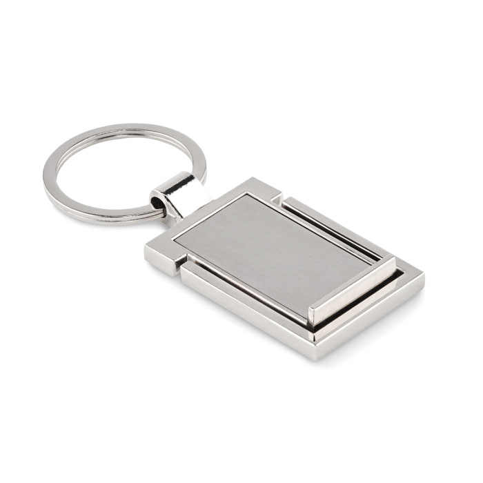 Portachiavi in metallo con supporto per il telefono — gadget promozionale personalizzabile con il tuo logo