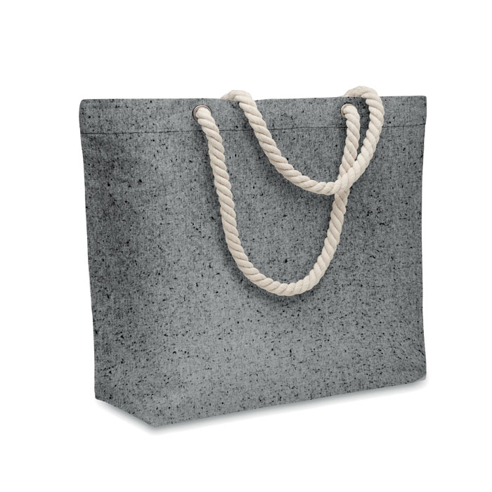 Borsa mare o per la spesa in cotone riciclato con manici in corda — gadget promozionale personalizzabile con il tuo logo