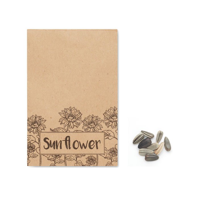 Semi di girasole in busta kraft — gadget promozionale personalizzabile con il tuo logo