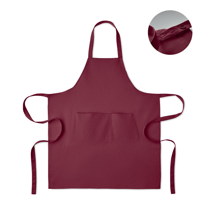 Grembiule regolabile con 1 grande tasca frontale a 2 scomparti in cotone biologico da 240 gr/m² — gadget promozionale personalizzabile con il tuo logo