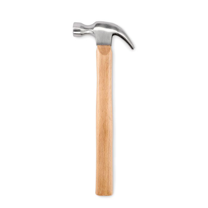 Martello da carpantiere con testa in acciaio e fusto in legno di faggio — gadget promozionale personalizzabile con il tuo logo