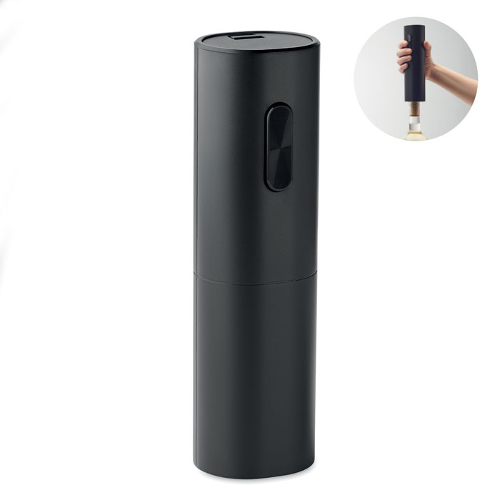 Apribottiglie elettrico in ABS con finitura nera opaca — gadget promozionale personalizzabile con il tuo logo