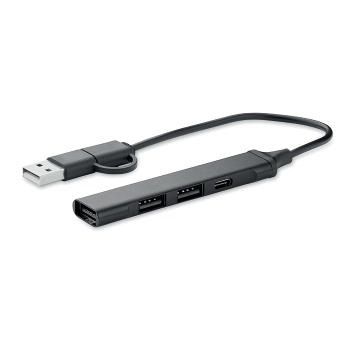 Hub USB a 4 porte 19 cm — gadget promozionale personalizzabile con il tuo logo