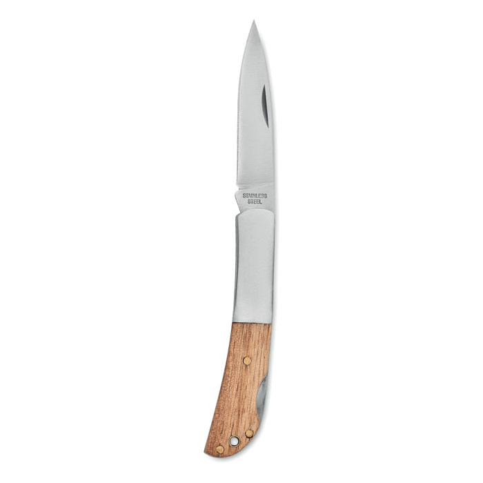 Coltello pieghevole in acacia — gadget promozionale personalizzabile con il tuo logo