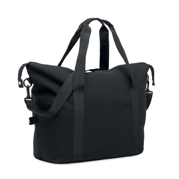 Borsa da weekend in cotone riciclato e poliestere riciclato (70%/30%) con fodera in poliestere 210D RPET — gadget promozionale personalizzabile con il tuo logo