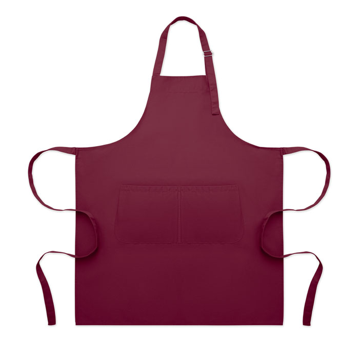 Grembiule da cucina lungo e regolabile in policotone da 240 gr/m² (35% cotone, 65% poliestere) con due tasche anteriori e cinturino regolabile con fibbia metallica — gadget promozionale personalizzabile con il tuo logo