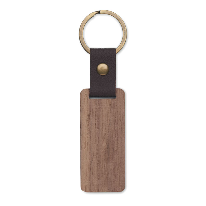 Portachiavi in noce e PU — gadget promozionale personalizzabile con il tuo logo