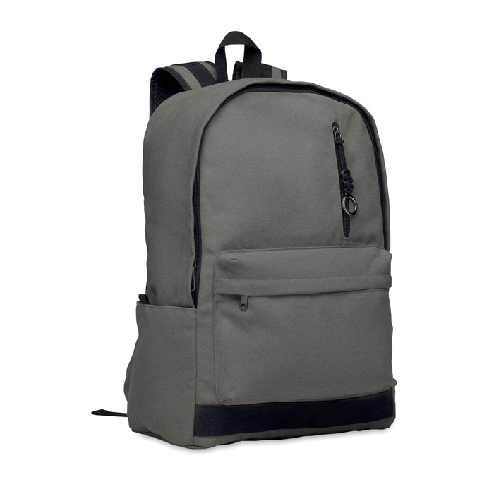Zaino porta laptop da 15 pollici in cotone riciclato pre-consumo — gadget promozionale personalizzabile con il tuo logo