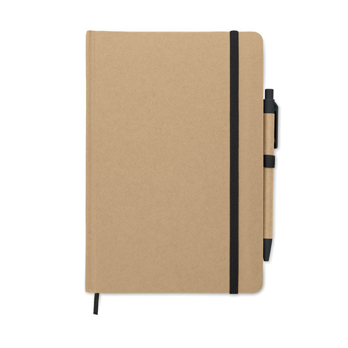 Quaderno A5 con copertina rigida in cartone riciclato — gadget promozionale personalizzabile con il tuo logo