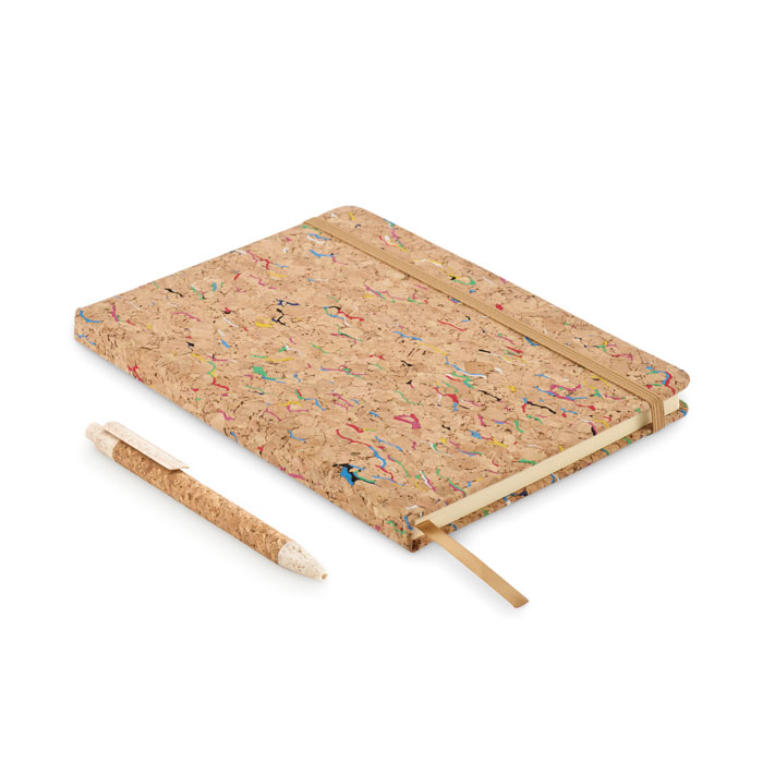 Notebook A5 con copertina rigida in sughero colorato — gadget promozionale personalizzabile con il tuo logo