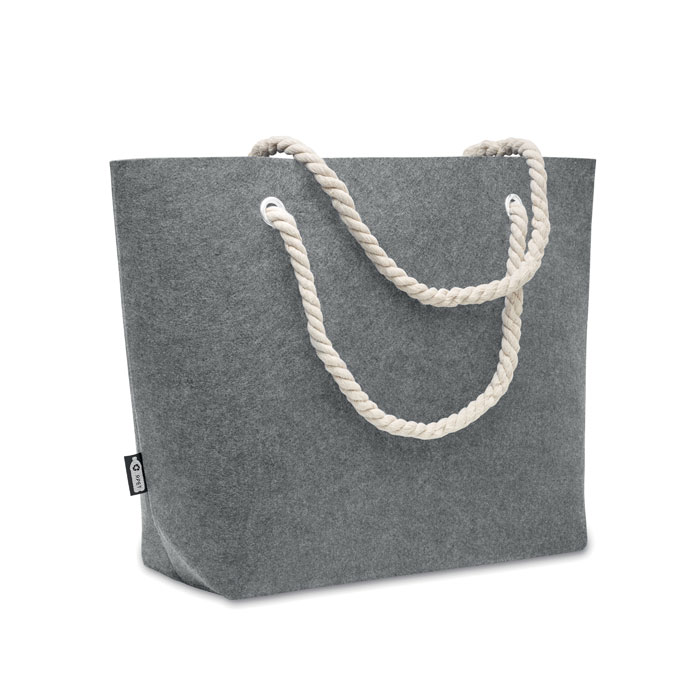 Borsa da spiaggia o shopper in feltro RPET con manico in corda — gadget promozionale personalizzabile con il tuo logo