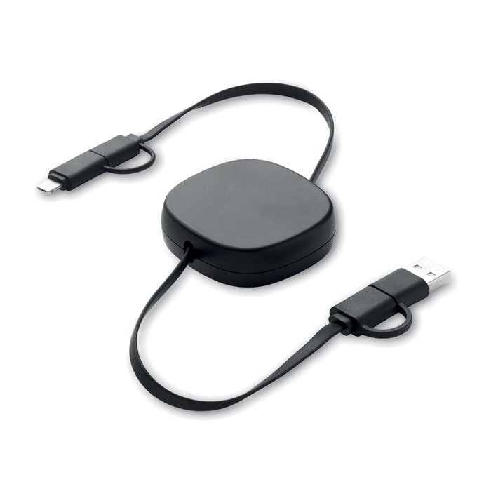 Cavo retrattile da 60W con involucro in ABS riciclato — gadget promozionale personalizzabile con il tuo logo