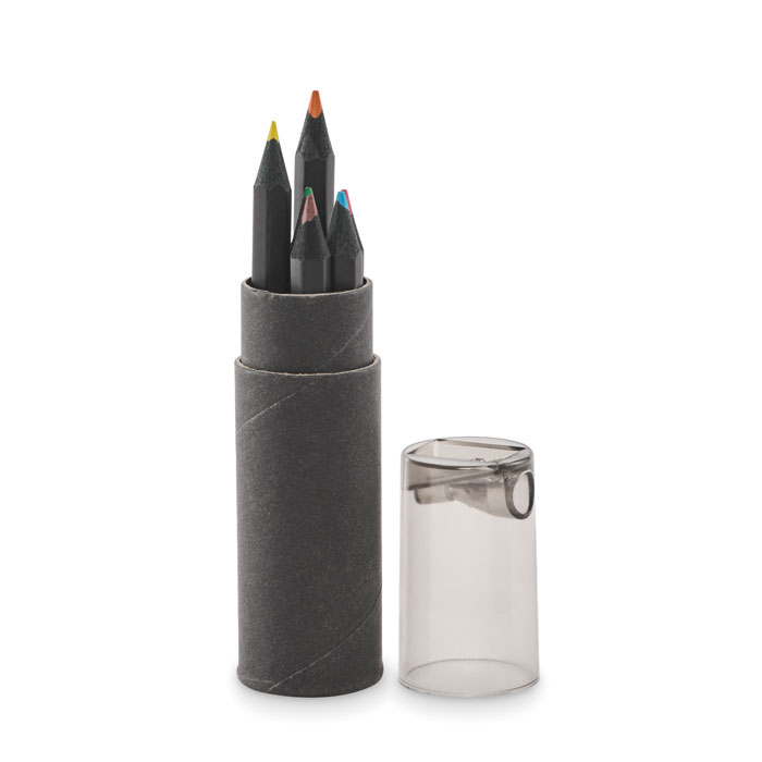 Set 6 matite colorate nere — gadget promozionale personalizzabile con il tuo logo