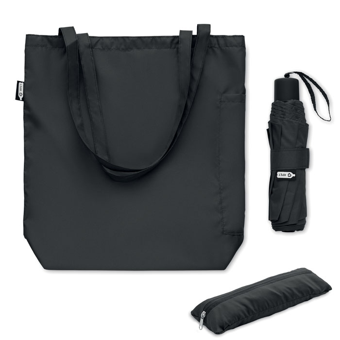 Ombrello antivento da 21 pollici con apertura e chiusura manuale a 3 pieghe in pongee RPET 190T — gadget promozionale personalizzabile con il tuo logo