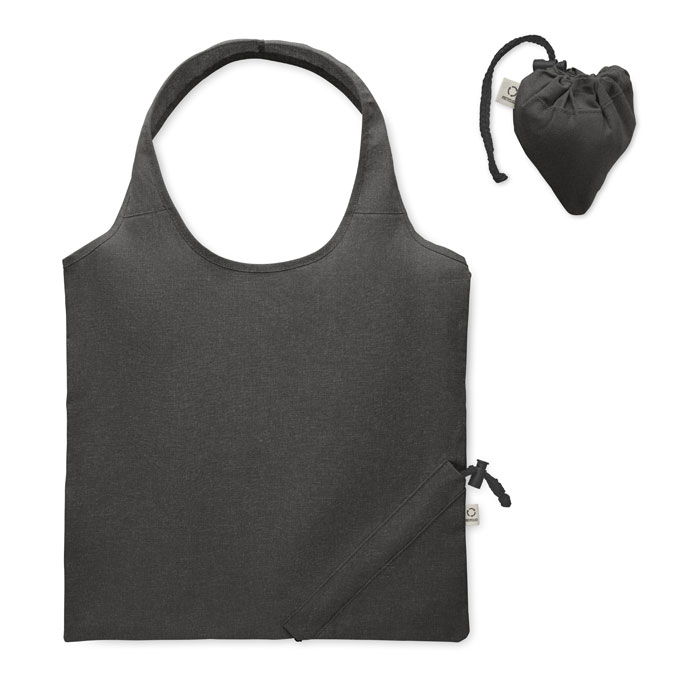 Shopping bag pieghevole in cotone riciclato pre-consumo (70% cotone riciclato e 30% RPET) — gadget promozionale personalizzabile con il tuo logo