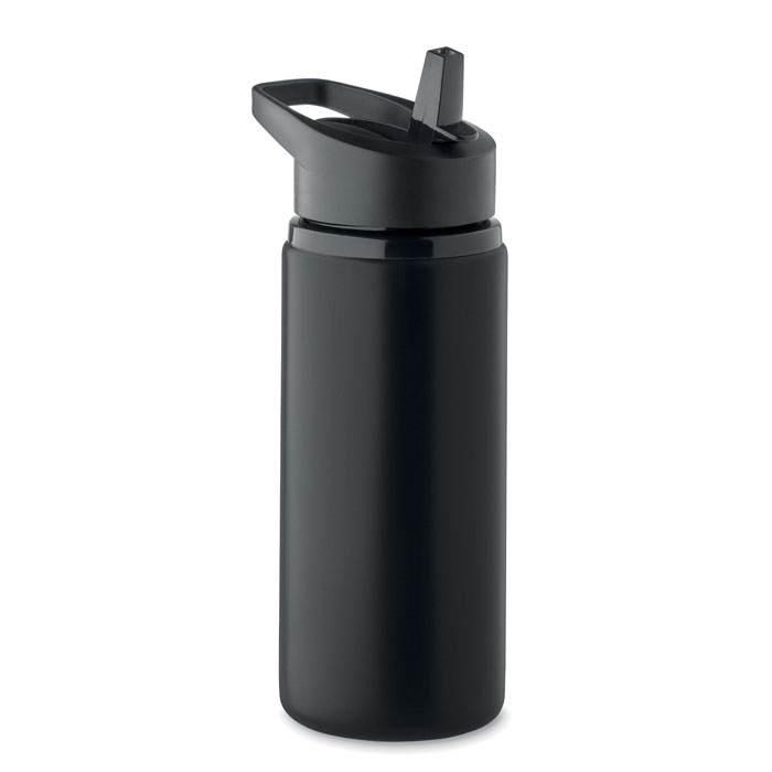 Bottiglia a singolo strato in acciaio inox riciclato (90% acciaio inox riciclato e 10% acciaio inox) con imboccatura pieghevole, cannuccia e coperchio con maniglia per il trasporto — gadget promozionale personalizzabile con il tuo logo