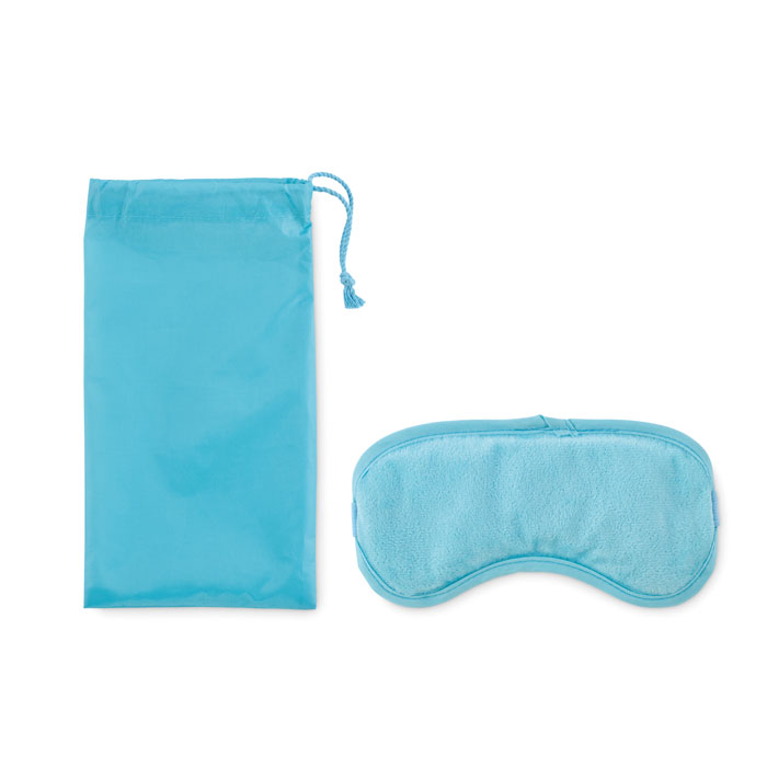 Maschera reversibile per gli occhi riempita di perle di gel, con custodia in poliestere 190T con cordoncino — gadget promozionale personalizzabile con il tuo logo