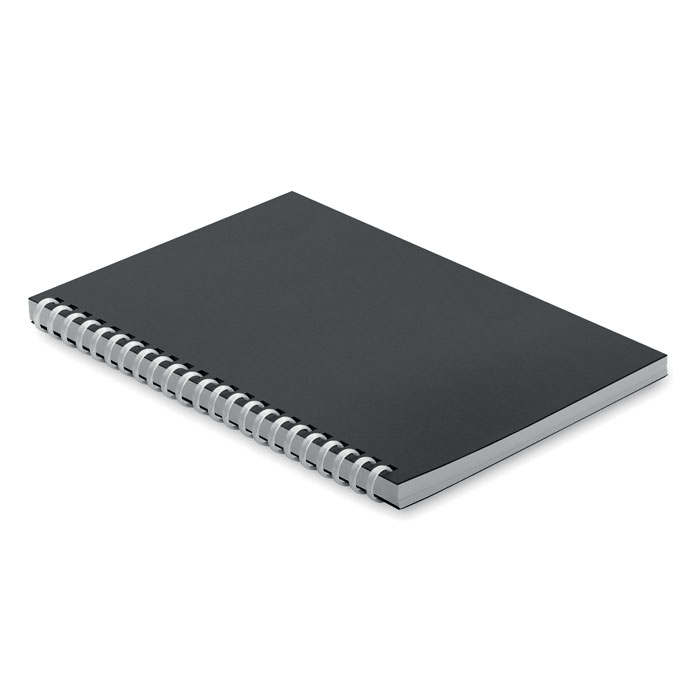 Quaderno A5 con copertina in cartone riciclato e rilegatura morbida ad anelli — gadget promozionale personalizzabile con il tuo logo