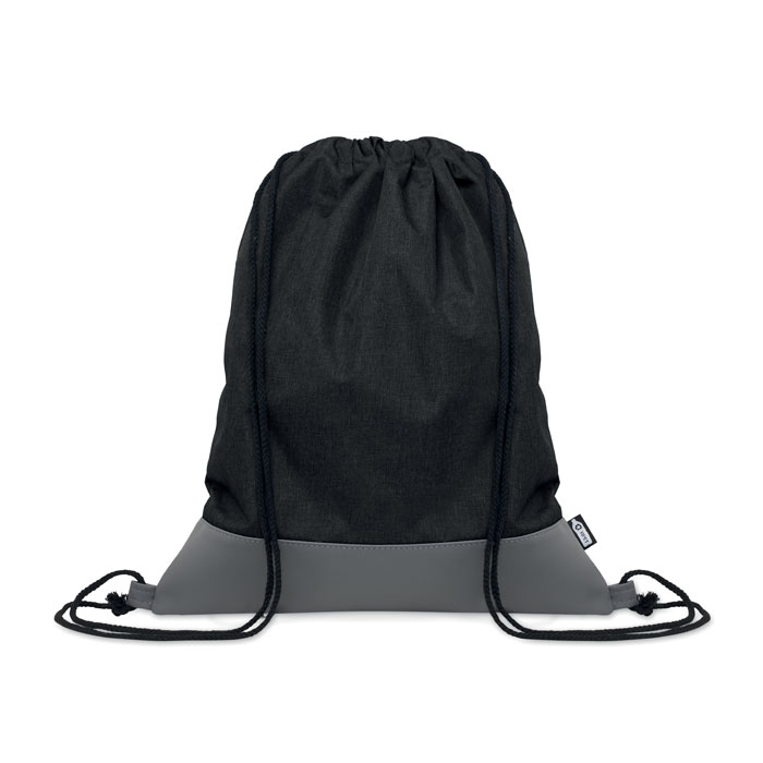 Borsa con coulisse in poliestere 300D RPET a 2 toni con dettagli in morbido PU e cordoncino in policotone — gadget promozionale personalizzabile con il tuo logo