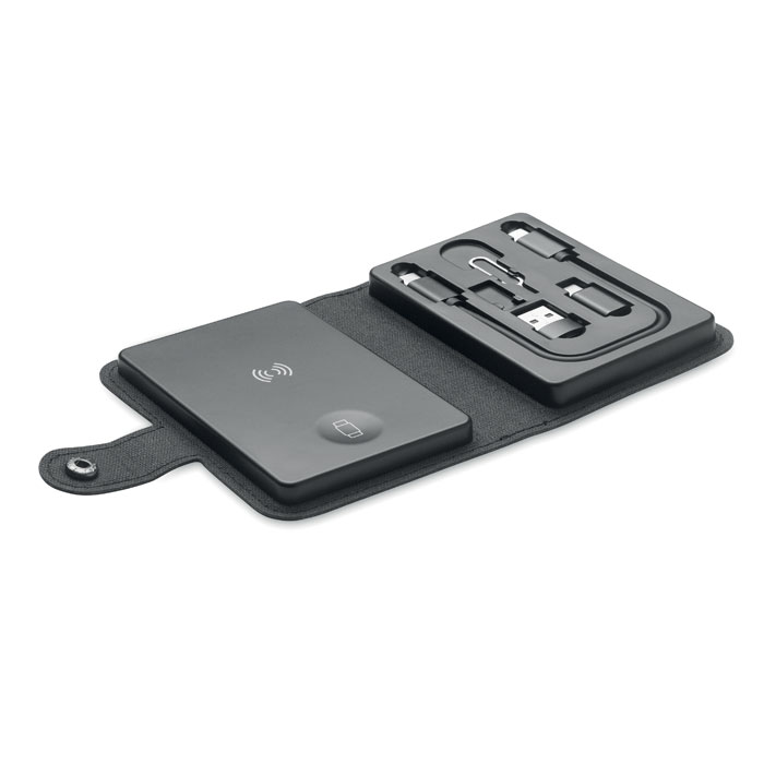Set di connettori per cavo con caricatore wireless 15W e caricatore per orologio (solo Apple®) — gadget promozionale personalizzabile con il tuo logo