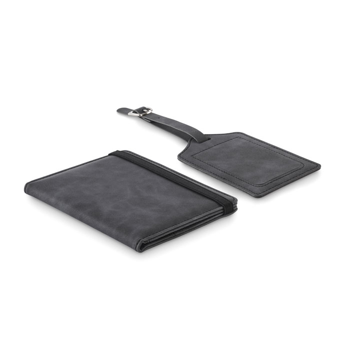 Set di portapassaporto e etichetta per bagagli in PU — gadget promozionale personalizzabile con il tuo logo