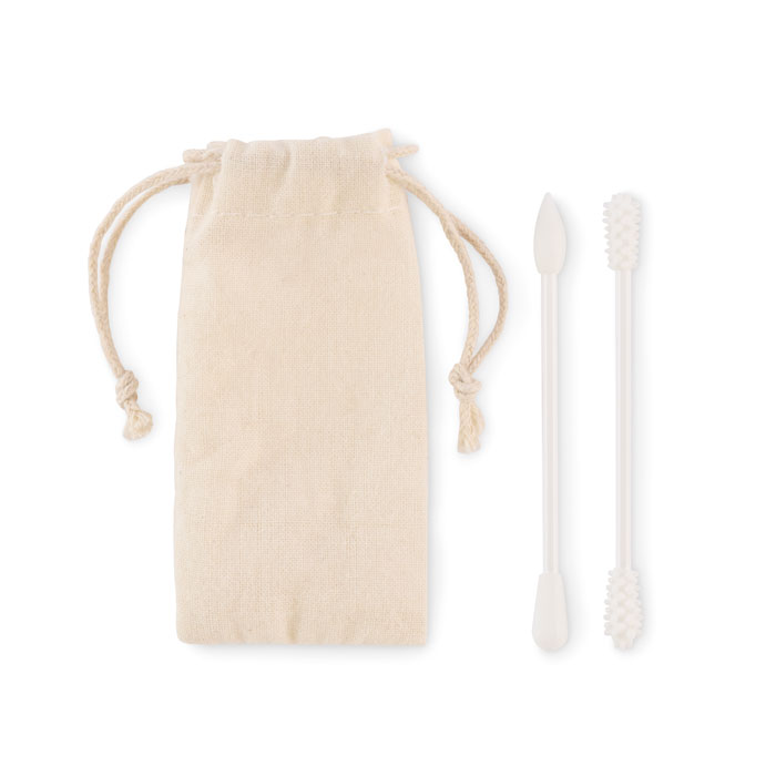 Set di 2 bastoncino cotonato in silicone riutilizzabili e lavabili con 3 teste diverse — Salute e benessere personalizzabile con il tuo logo