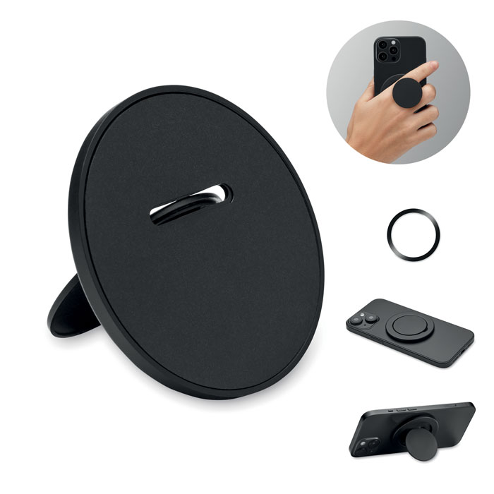 Porta telefono magnetico e supporto in ABS riciclato — gadget promozionale personalizzabile con il tuo logo