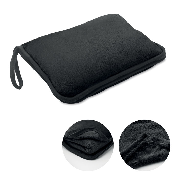 Set 2 in 1 di coperte e/o cuscini di flanella da viaggio da 220 gr/m² — gadget promozionale personalizzabile con il tuo logo